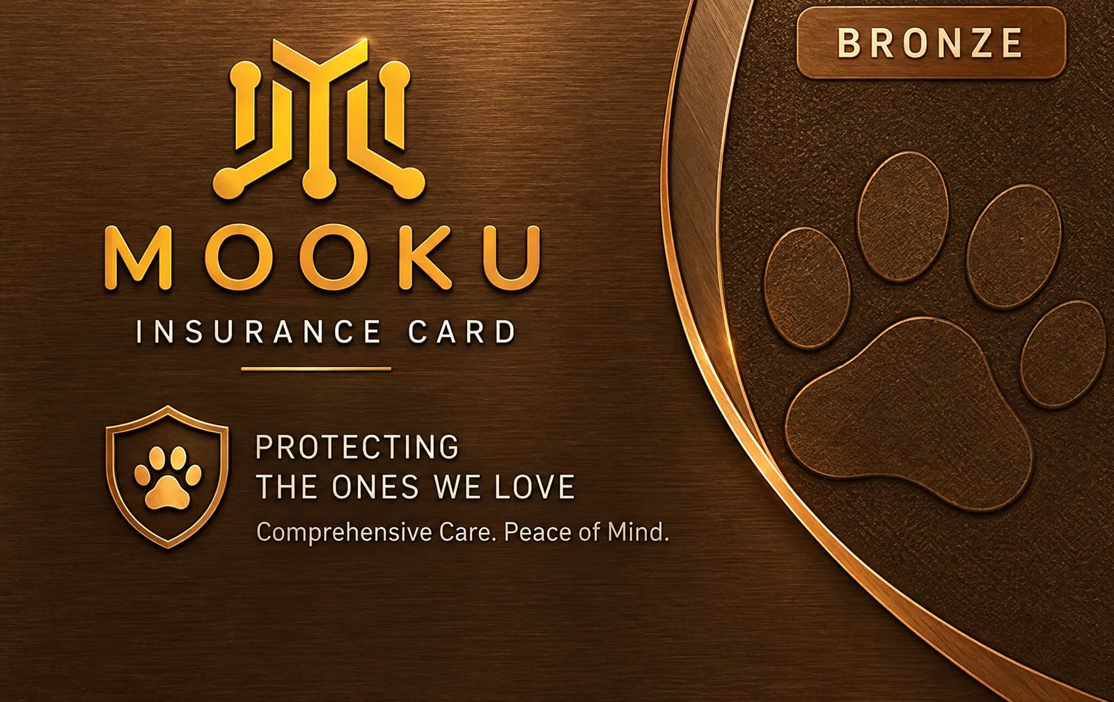 Concept of the Mooku Insurance Card, Bronze: brushed bronze with a paw print